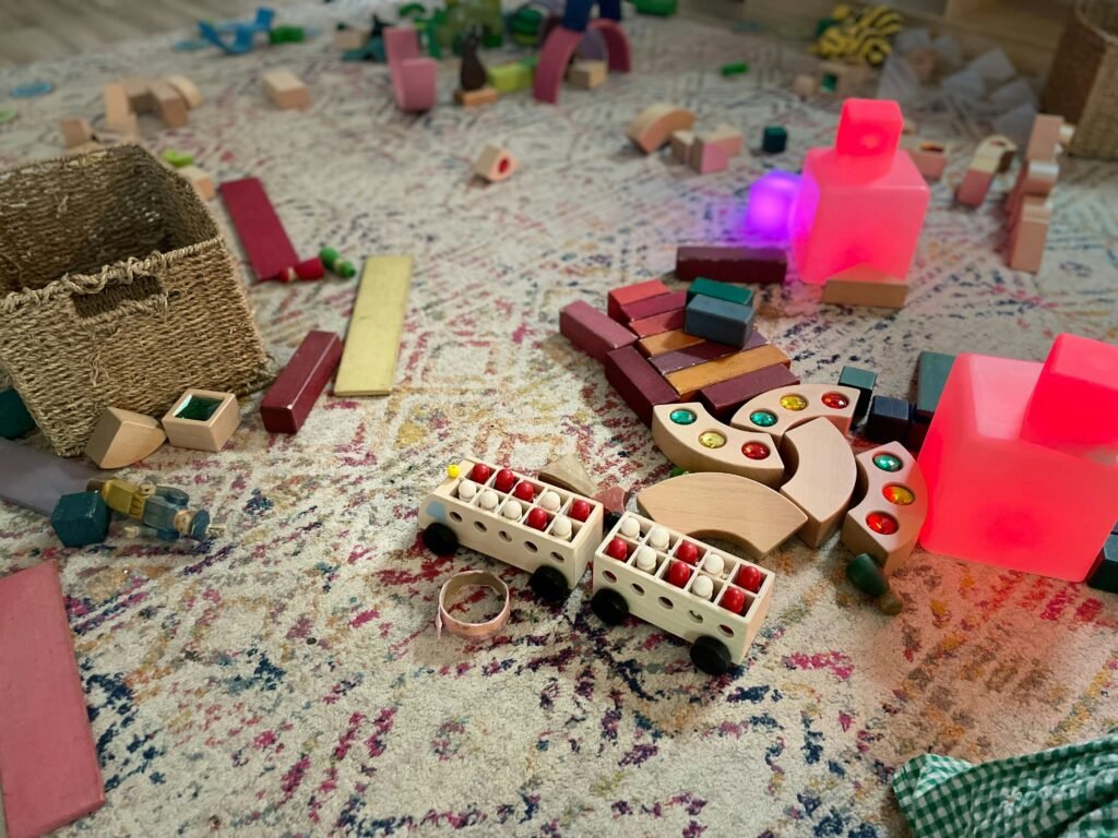 small family living room with everyday clutter