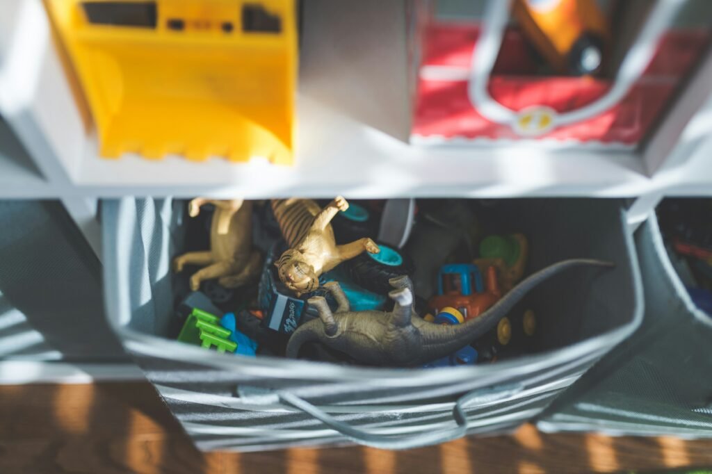 Toy storage baskets in a small family home