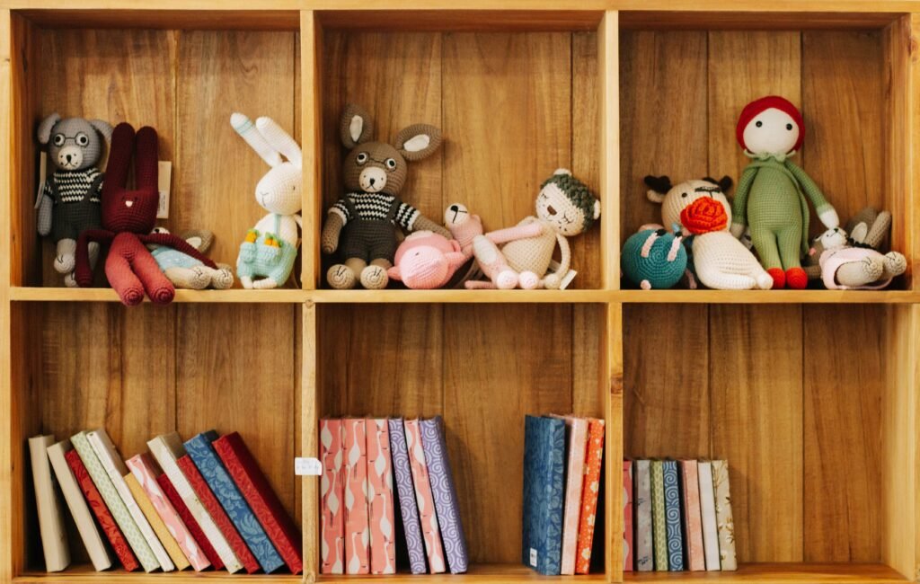 Simple open toy storage in a small family home